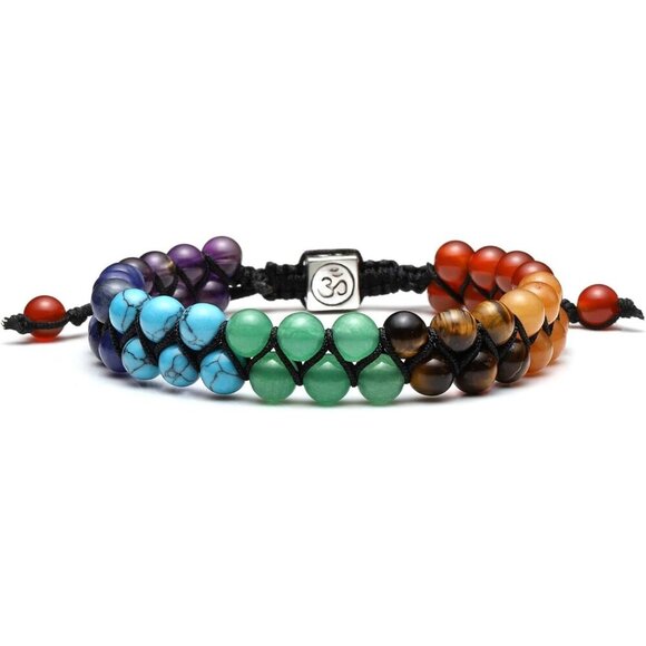 Colourful  Crystals Yoga Stone Bead Chakra Relax Bracelet for Womens Mens - Picture 1 of 7
